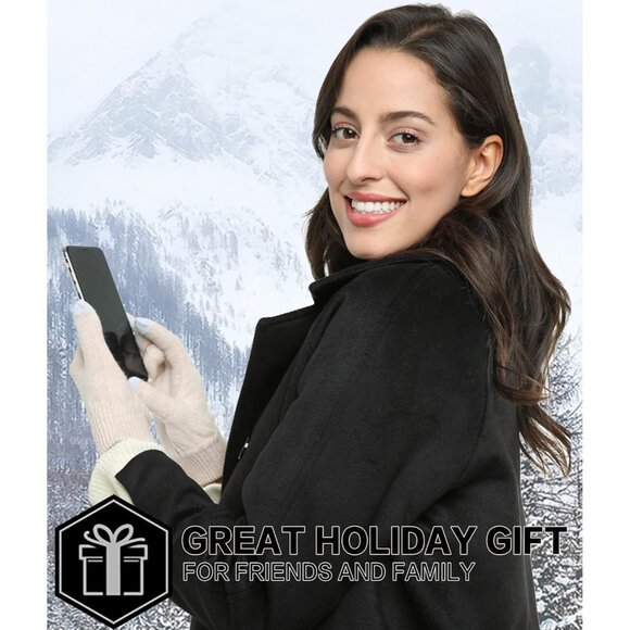 🆕 Women Cream Stretch Thermal Magic Gloves Warm Winter Knitted Fleece Texting - Picture 6 of 6